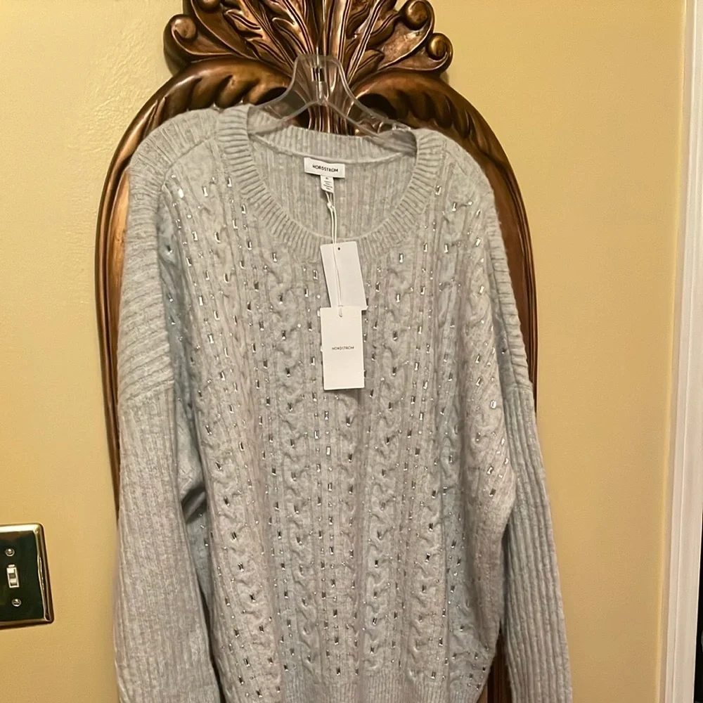 Nordstrom Gray Ribbed Crew Neck Sweater - Picture 2 of 5